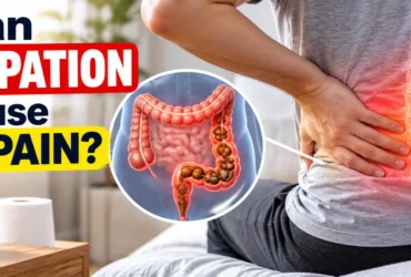 Can constipation cause back pain showing lower back discomfort and abdominal bloating.